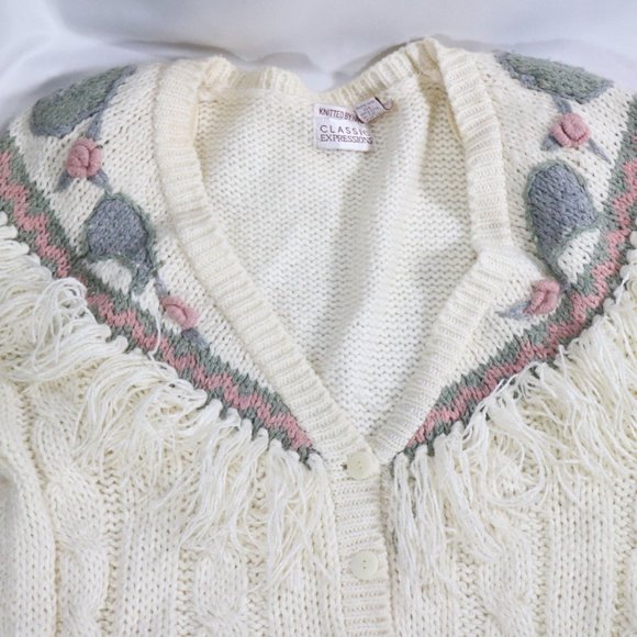 CLASSIC EXPRESSIONS Knitted by Hand Fringe Collar Button Sweater Sz 18W Women - Picture 4 of 11